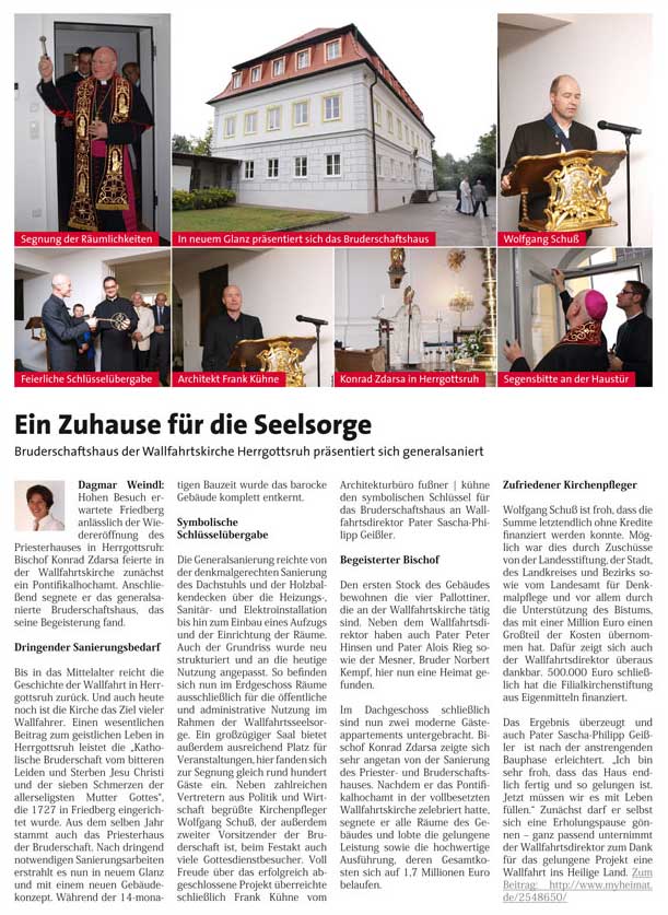 Fußner Kühne Architekten 2013 - Presseartikel aus dem Magazin myheimat Oktober 2013 zur Sanierung des Priesterhaus Herrgottsruh Friedberg