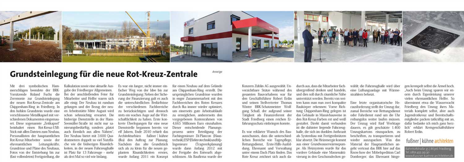 Fußner Kühne Architekten 2014 - Presseartikel aus dem Magazin myheimat Mai 2014 zum Neubau der Rotes Kreuz Zentrale Friedberg