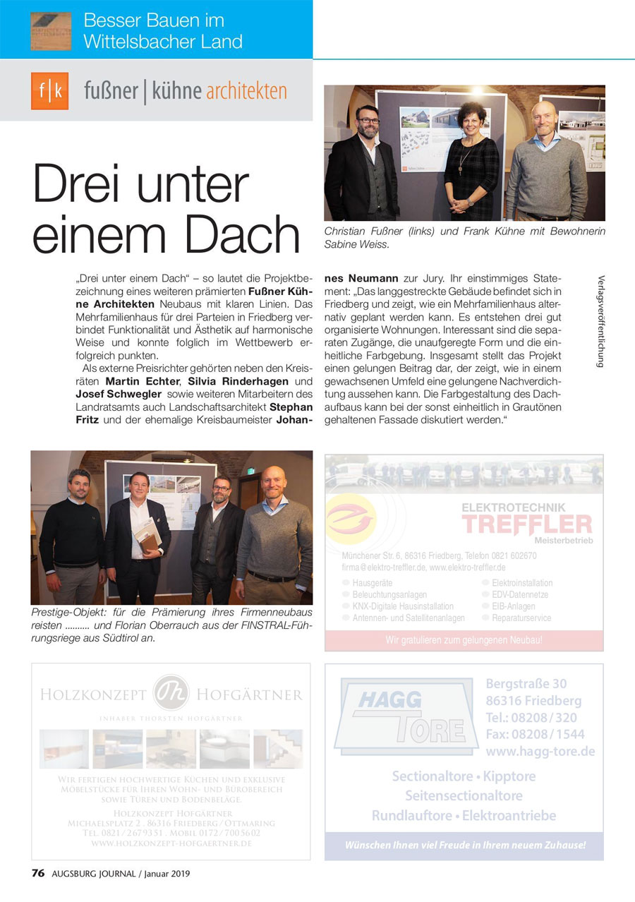 Presseartikel Augsburg Journal 01/2019 zum Wettbewerb "Besser Bauen im Wittelsbacher Land" 