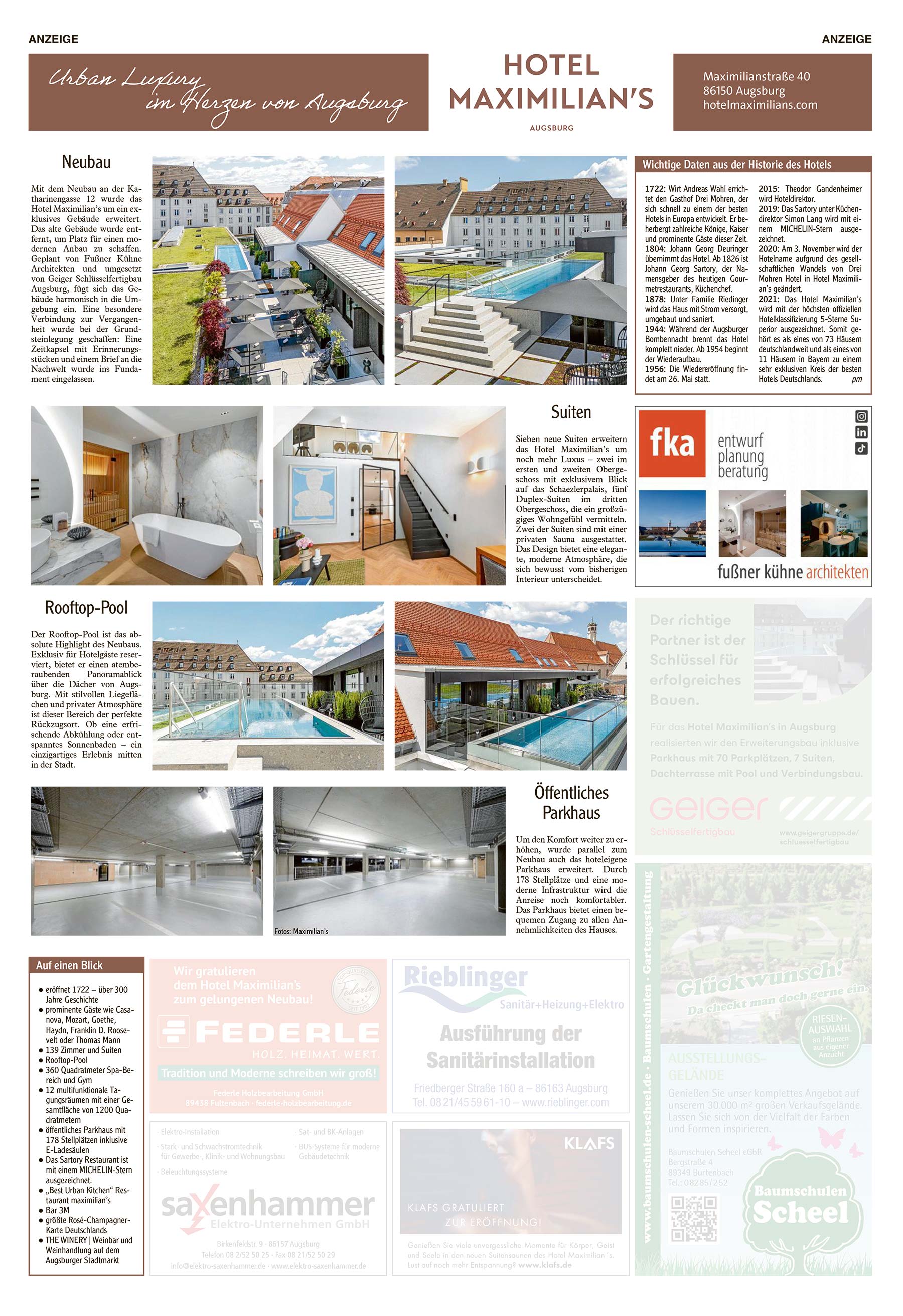 Presseartikel zum Neubau des Hotel Maximilian's 2026 in Augsburg