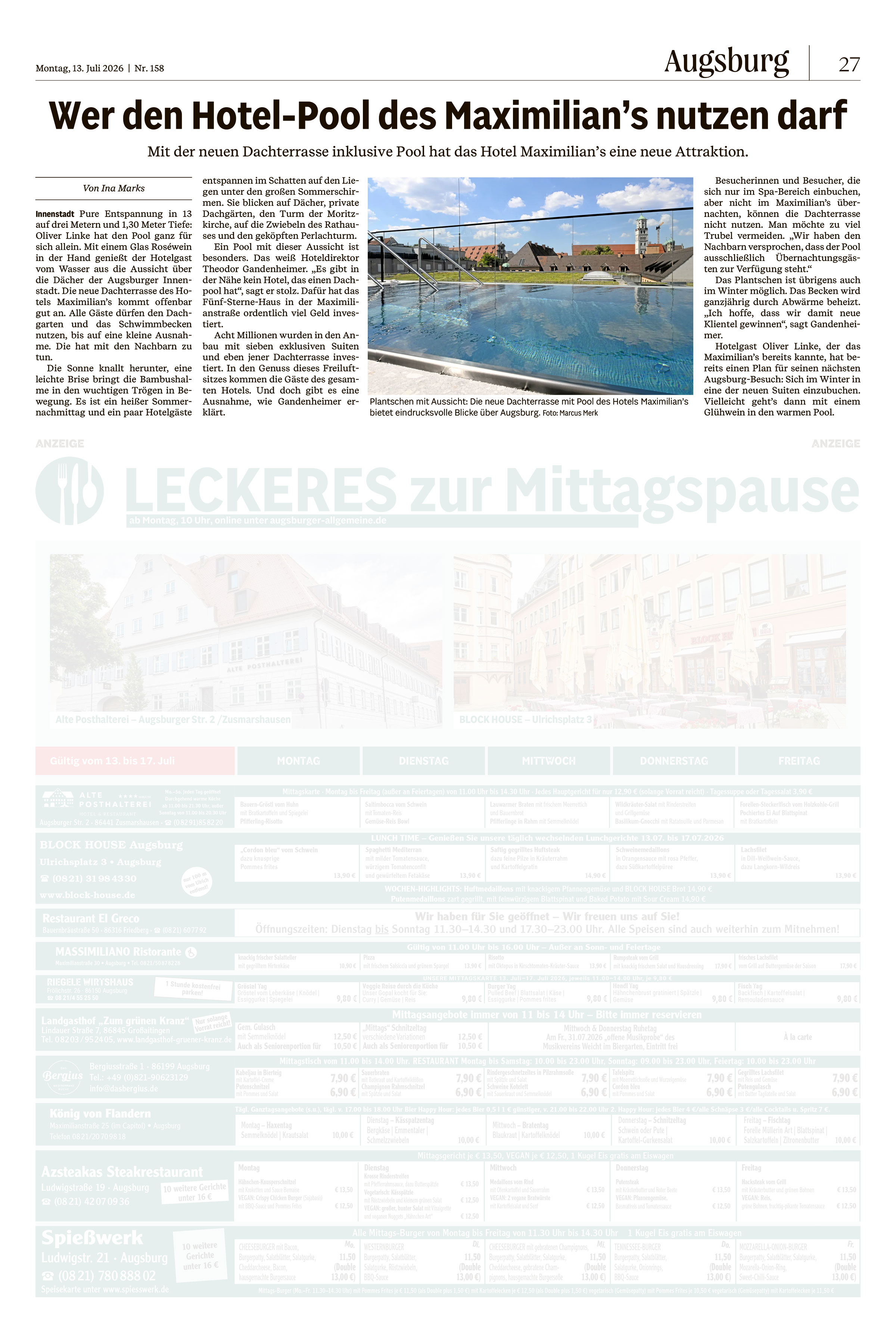 Presseartikel zum Neubau des Hotel Maximilian's 2026 in Augsburg